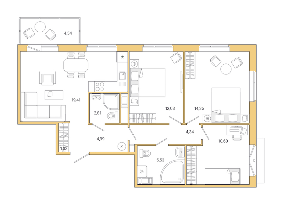 3-комнатная квартира 79.64 м², 10/11 эт., ЖК «Jaanila Drive»